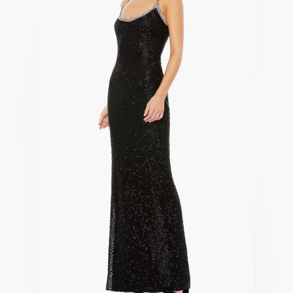 Mac Duggal Beaded Spaghetti Strapped Gown